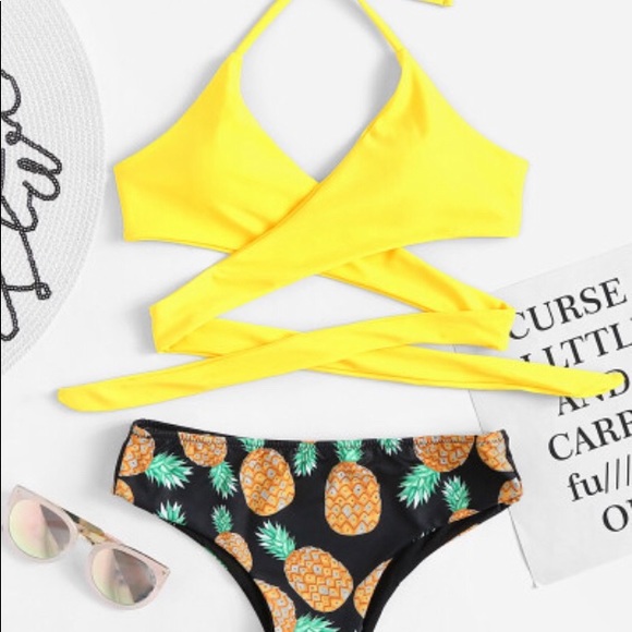Other - Yellow Pineapple Wrap Bikini